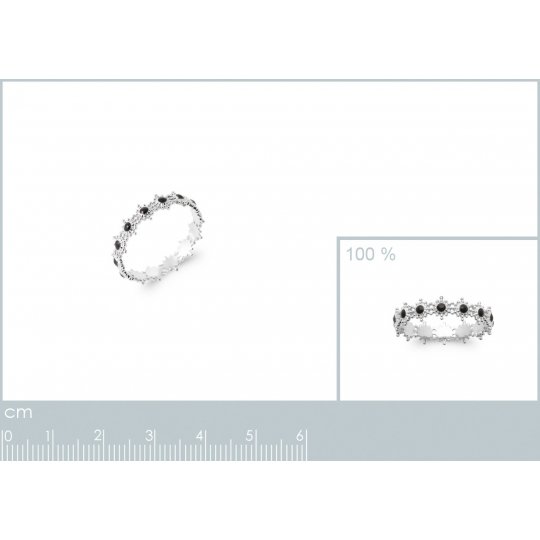 Bague Soleil Argent massif 925/000 rhodié Email noir