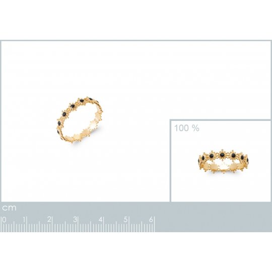 Bague Soleil Email Noir Plaqué or 750/000