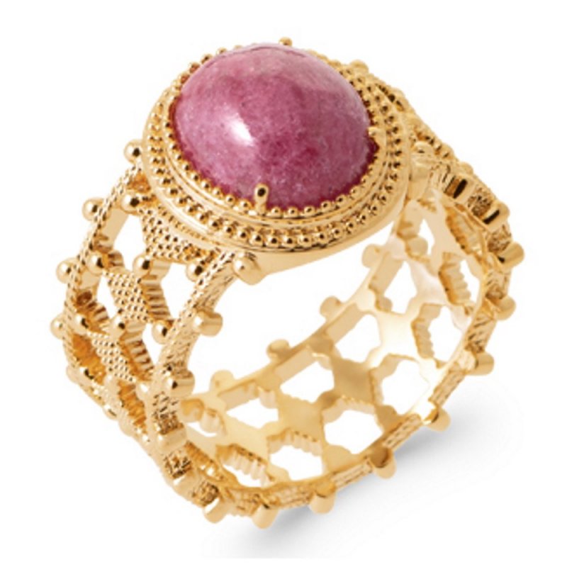 Bague Bandeau 8mm Rhodonite Plaqué or