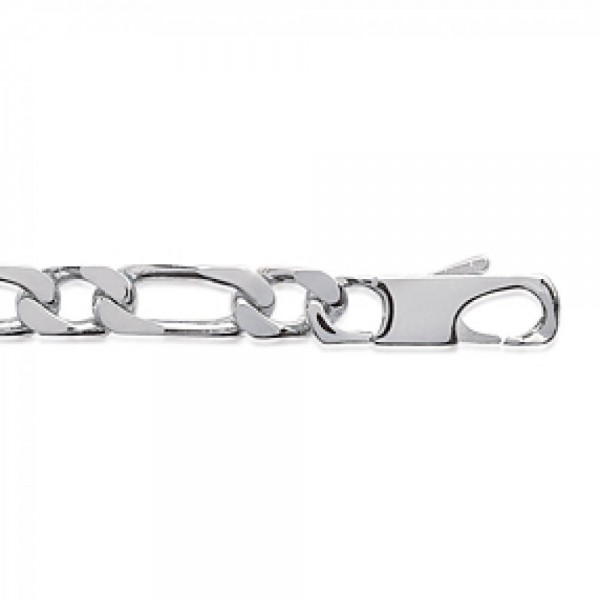 Bracelet chaîne Figaro Argent Massif Rhodié - Homme - 21cm