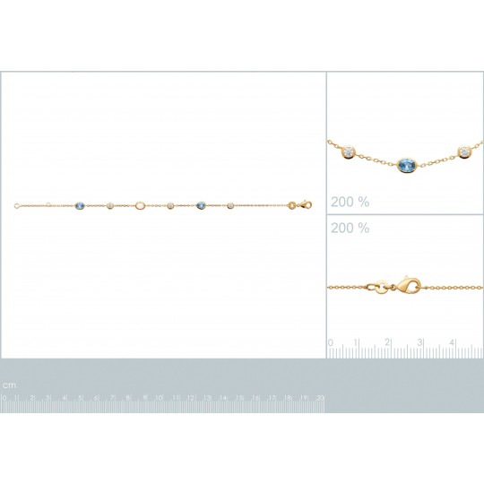 Bracelet Plaqué or 750/000 Zircones Pierre de Lune 18cm