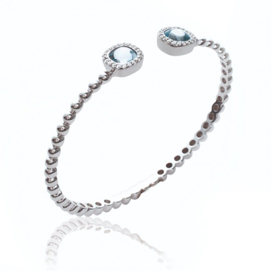Jonc Pierres bleues de synthèse Argent massif rhodié Zircones 58mm