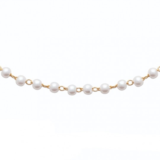 Collier Marseillais Perles blanches imitation Plaqué or 750 45cm