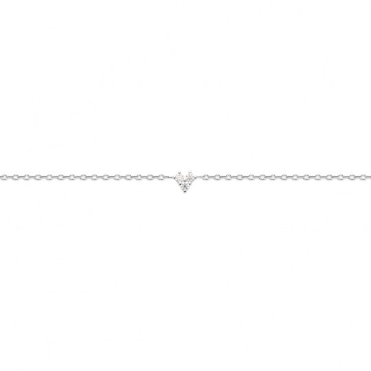 Bracelet Coeur Argent massif 925 rhodié Oxyde de zirconium 18cm