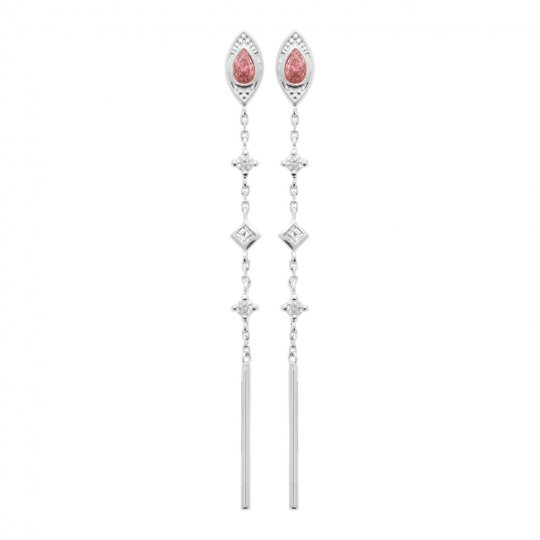 Boucles d'oreilles chaîne pendante Pierre rose de synthèse Argent 925 rhodié Zircones