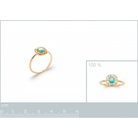 Bague Plaqué or 750/000 Agate Bleue pierre de synthèse