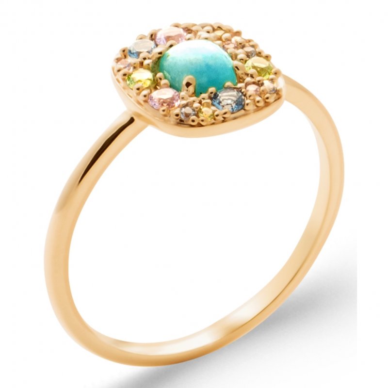 Bague Plaqué or 750/000 Agate Bleue pierre de synthèse