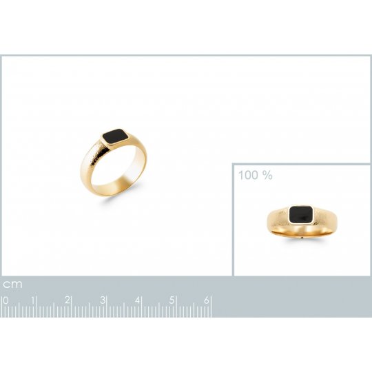 Chevalière Martelée Plaqué or 750/000 Agate Noire Homme