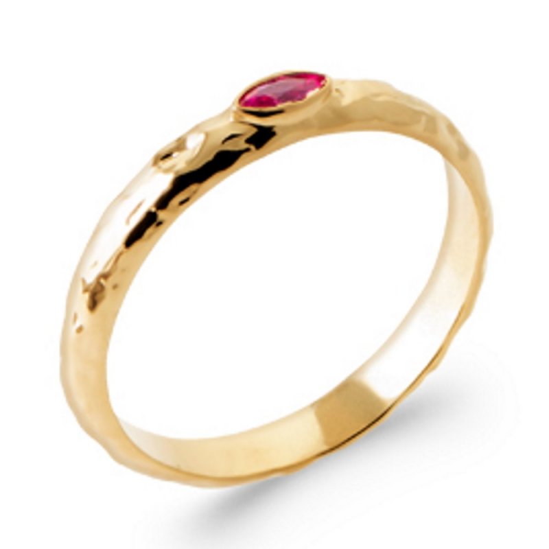 Bague Plaqué or 750/000 Martelée Pierre de synthèse