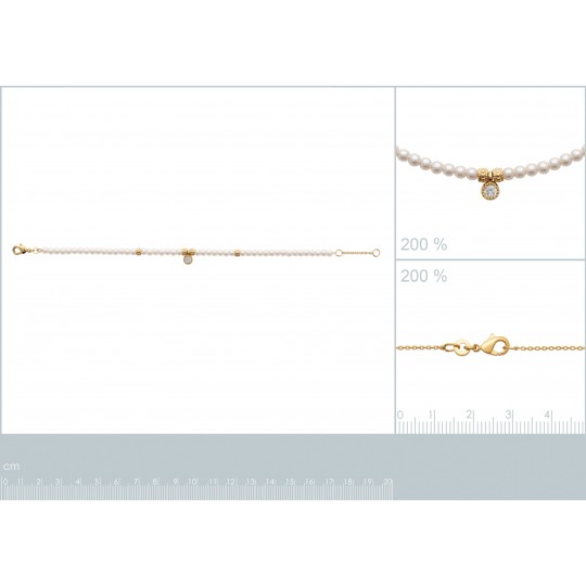 Bracelet Plaqué or Zircones Perle d'imitation 18cm