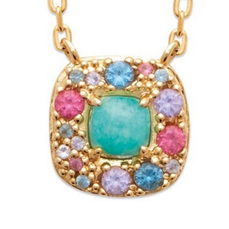 Collier Pierres de synthèse Multicolore Agate Bleu Plaqué or 45cm