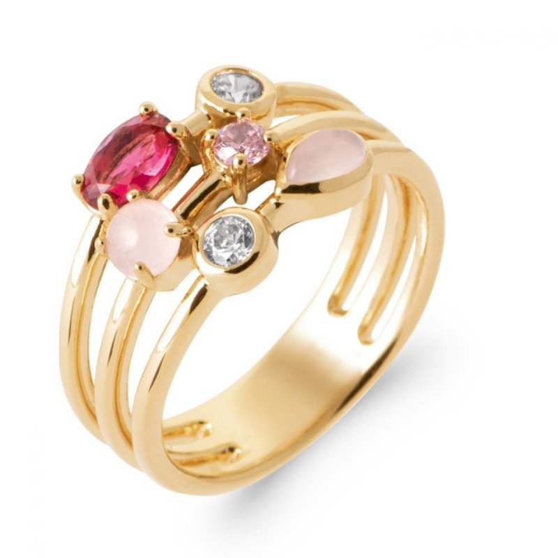 Bague Plaqué or Oxyde de zirconium Quartz Rose