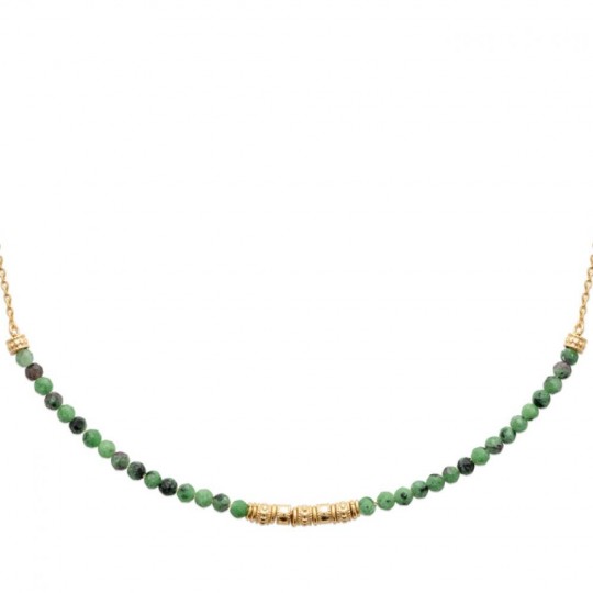 Collier Plaqué or 750/000 3 Microns Rubis Zoisite 45cm