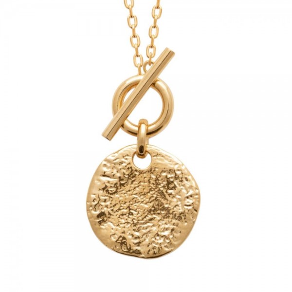 Collier Médaillon Martelé Plaqué or 750/000 3 Microns 45cm
