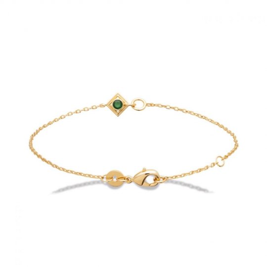 Bracelet Plaqué or 750/000 Pierre de synthèse Verte 18cm