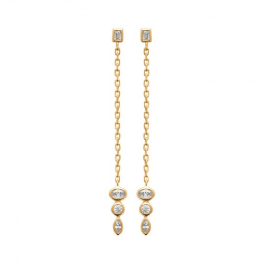 Boucles d'oreilles Chaîne Pendante Plaqué or Oxyde de zirconium