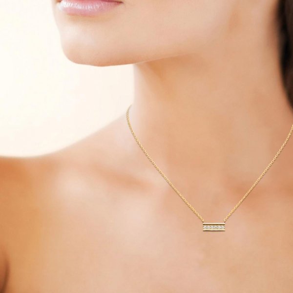 Collier Barre Plaqué or 750/000 3 Microns Oxyde de zirconium 45cm
