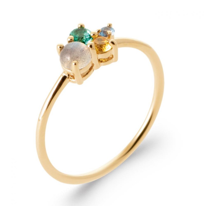 Bague Labradorite Oxyde de zirconium Plaqué or
