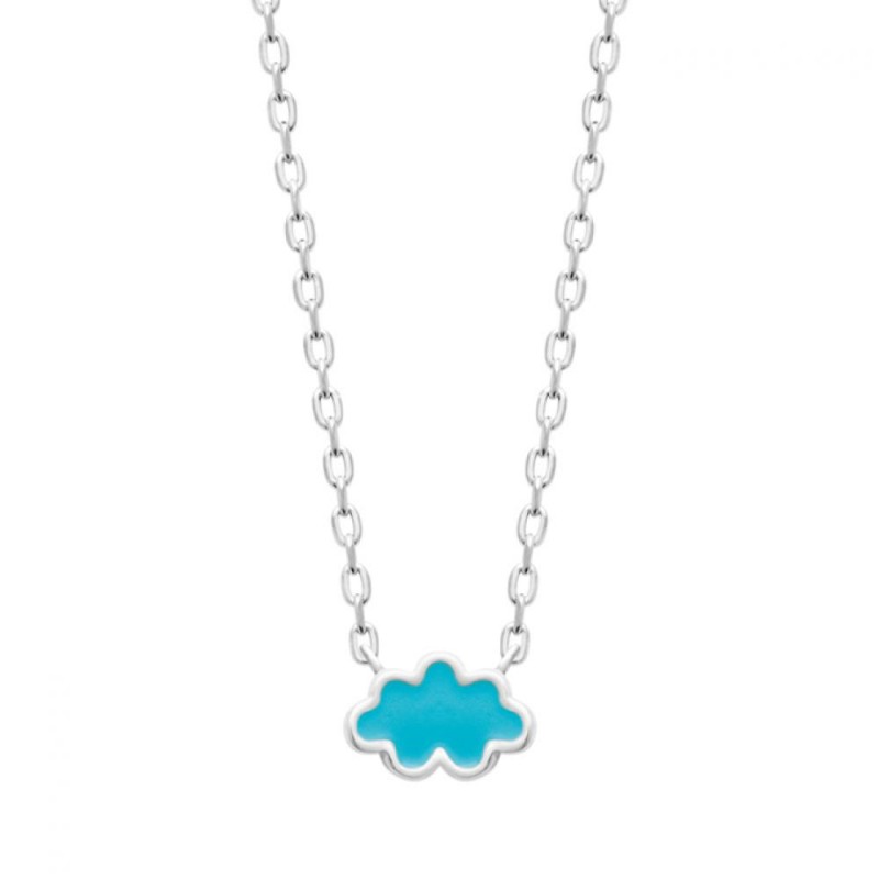 Collier Nuage Argent massif 925/000 rhodié Email LAQUE Enfant 37cm