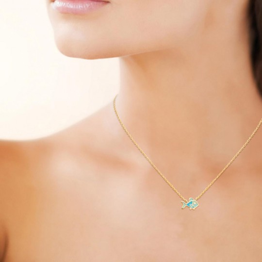 Collier Poisson Plaqué or 750/000 Email LAQUE Enfant 37cm