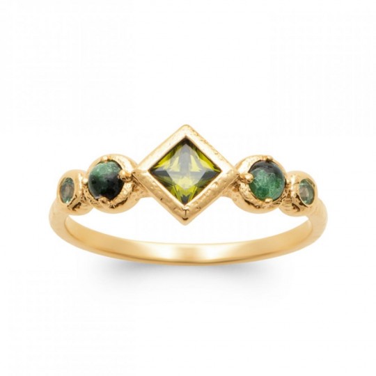 Bague Plaqué or 750/000 Oxyde de zirconium Malachite