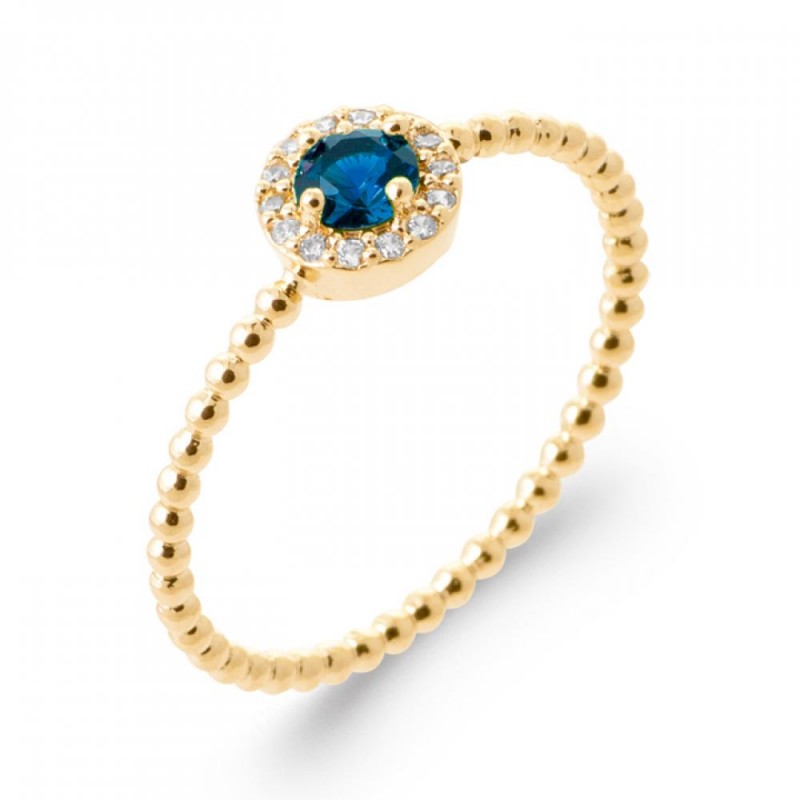 Bague Plaqué or 750/000  Pierre de synthèse Bleu