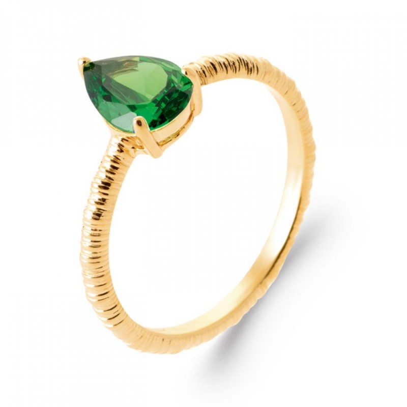Bague Martelée Goutte Plaqué or 750/000  Pierre de synthèse