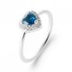 Bague Coeur Argent massif 925/000 rhodié Oxyde de zirconium Pierre de synthèse Bleu