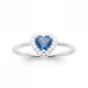 Bague Coeur Argent massif 925/000 rhodié Oxyde de zirconium Pierre de synthèse Bleu