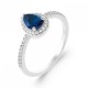 Bague Goutte Argent massif 925/000 rhodié Oxyde de zirconium Pierre de synthèse Bleu