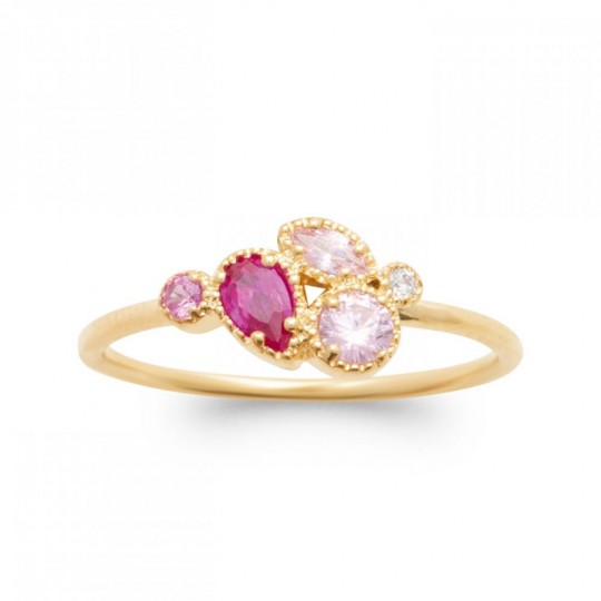 Bague Plaqué or 750/000  Pierre de synthèse Rose