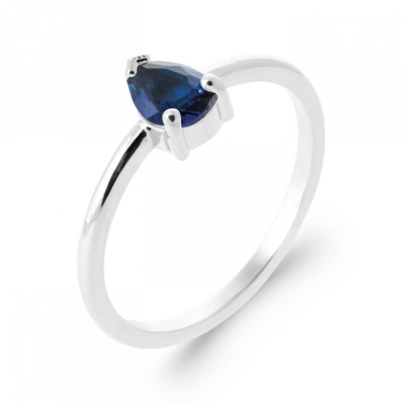 Bague Goutte Argent massif 925/000 rhodié Pierre de synthèse Bleu