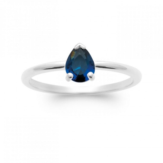 Bague Goutte Argent massif 925/000 rhodié Pierre de synthèse Bleu