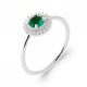 Bague Soleil Argent massif 925/000 rhodié Oxyde de zirconium Pierre de synthèse Vert