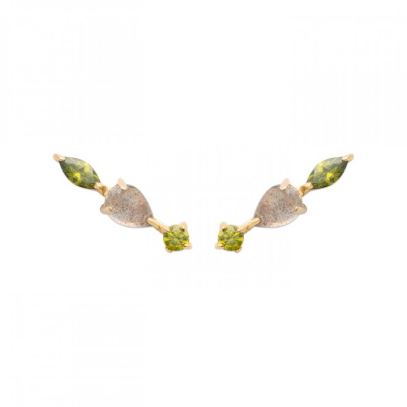 Boucles d'oreilles Plaqué or 750/000  Oxyde de zirconium Labradorite