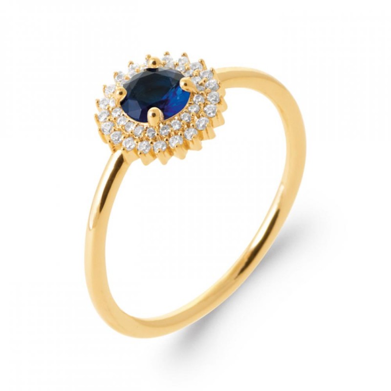 Bague Marguerite Plaqué or Oxyde de zirconium Pierre bleue de synthèse
