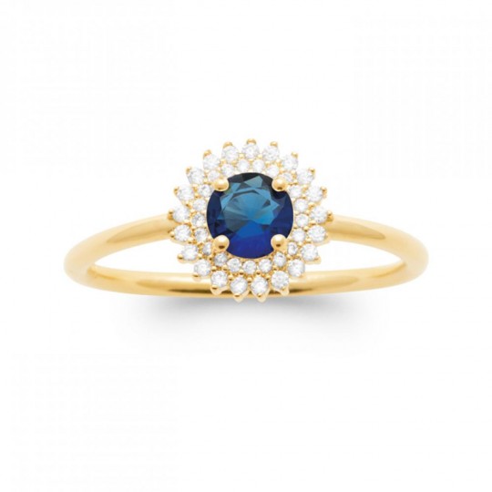 Bague Marguerite Plaqué or Oxyde de zirconium Pierre bleue de synthèse
