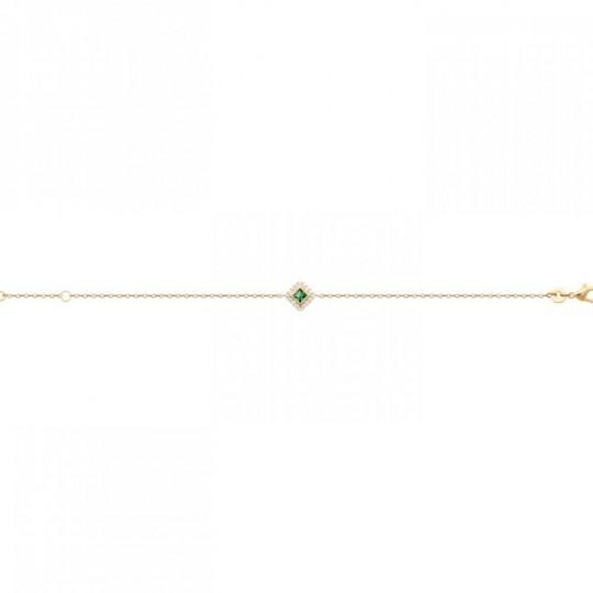 Bracelet Losange Plaqué or 750/000  Oxyde de zirconium Pierre de synthèse Vert 18cm