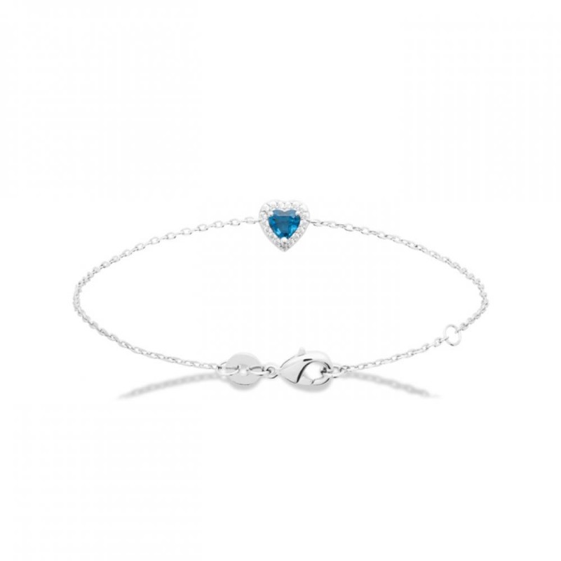 Bracelet Coeur Argent massif 925/000 rhodié Oxyde de zirconium Pierre de synthèse 18cm