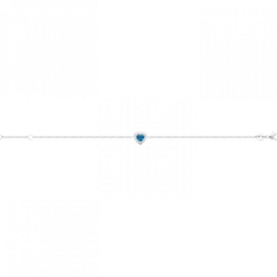 Bracelet Coeur Argent massif 925/000 rhodié Oxyde de zirconium Pierre de synthèse 18cm