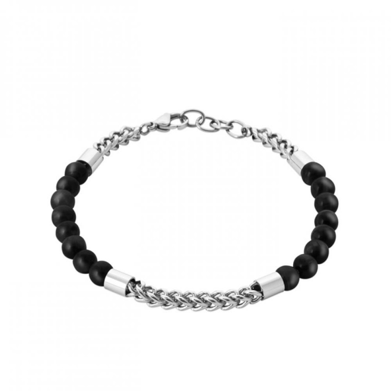 Bracelet Acier 316L Inoxydable Agate noire 21cm Homme