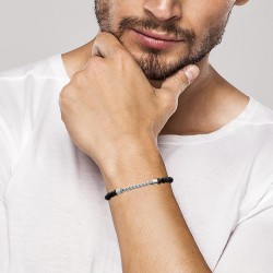 Bracelet Acier 316L Inoxydable Agate noire 21cm Homme