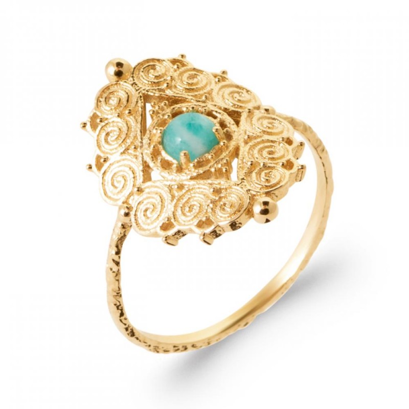Bague Bohème Plaqué or 750/000  Amazonite