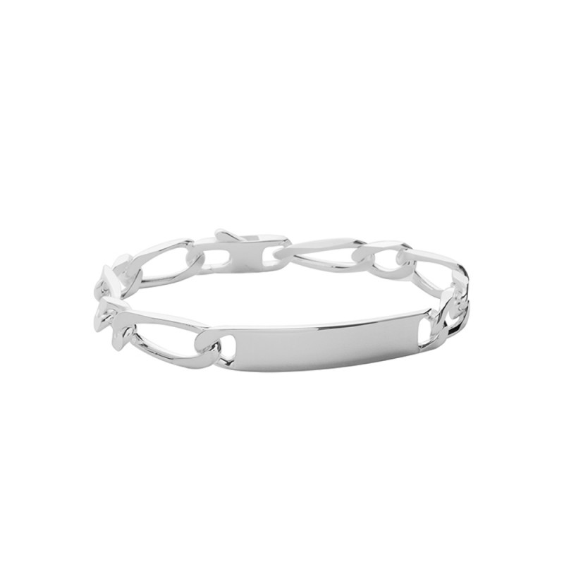Bracelet identité - Figaro 1-1 - Argent Rhodié - Largeur 7mm - Mixte - 21cm