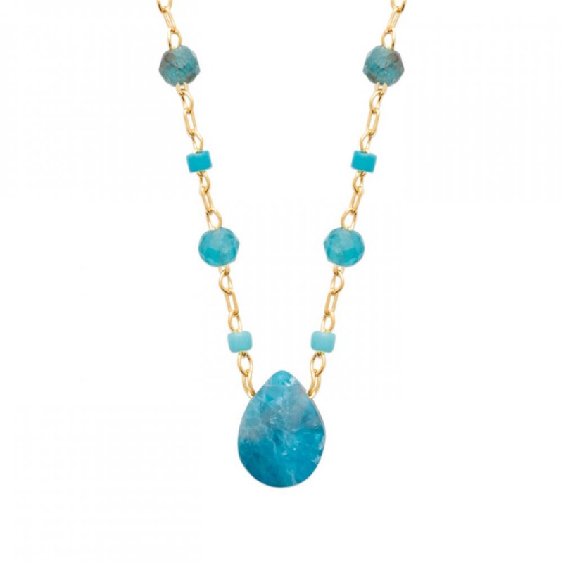Collier Plaqué or 750/000  Apatite 45cm