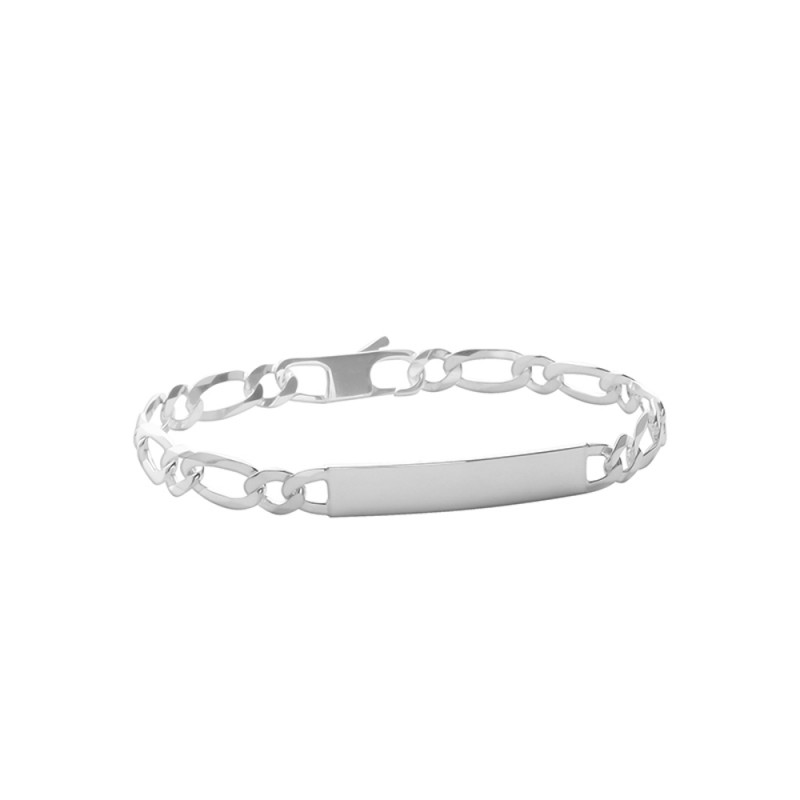 Bracelet identité - Figaro 1-1 diamantée 6 faces - Argent - Largeur 7mm - 21cm