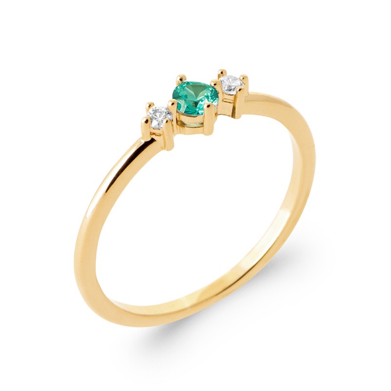 Bague fine Petite Pierre verte de synthèse Oxydes de Zirconium