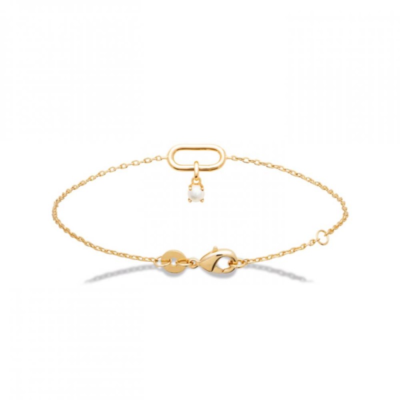 Bracelet Ovale Breloque Plaqué or 750/000 Perle de culture 18cm