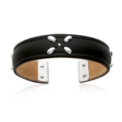 Jonc Cuir noir Ouvert -...