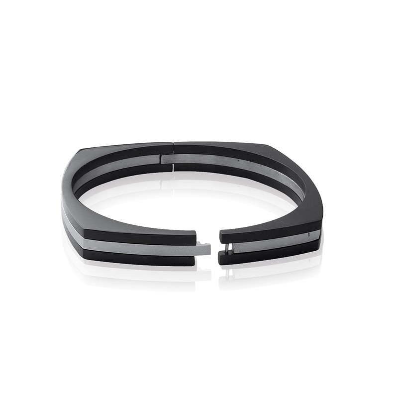 Jonc carré noir - Acier inoxydable 316L - Ruthénium - Avec fermoir - 62mm